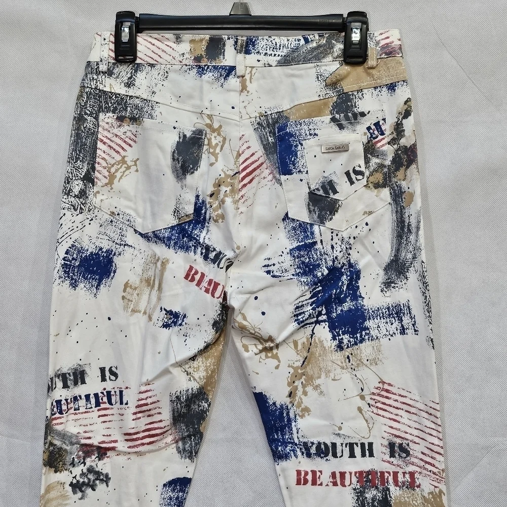 Simon Chang Graffiti Jeans Multicolored 97% Cotton 3% Spandex Sz 6